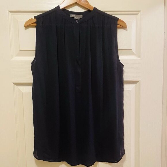 VINCE Black Semi Sheer Linen Blend Sleeveless Shirt Sz 6 - Picture 1 of 3